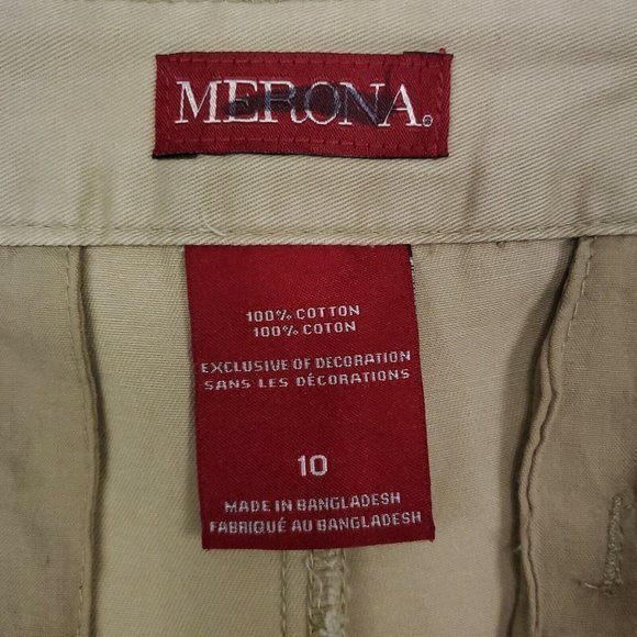 Merona Shorts Brown Khaki Tan‎ with Tuxedo Black Stripe 10 - Picture 4 of 11